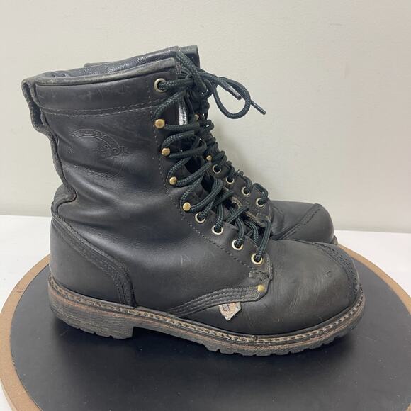 Outfitter 709K‎ Cove Logger Boots Men 6 D Black Leather Steel Toe Work Kevlar - Picture 1 of 13